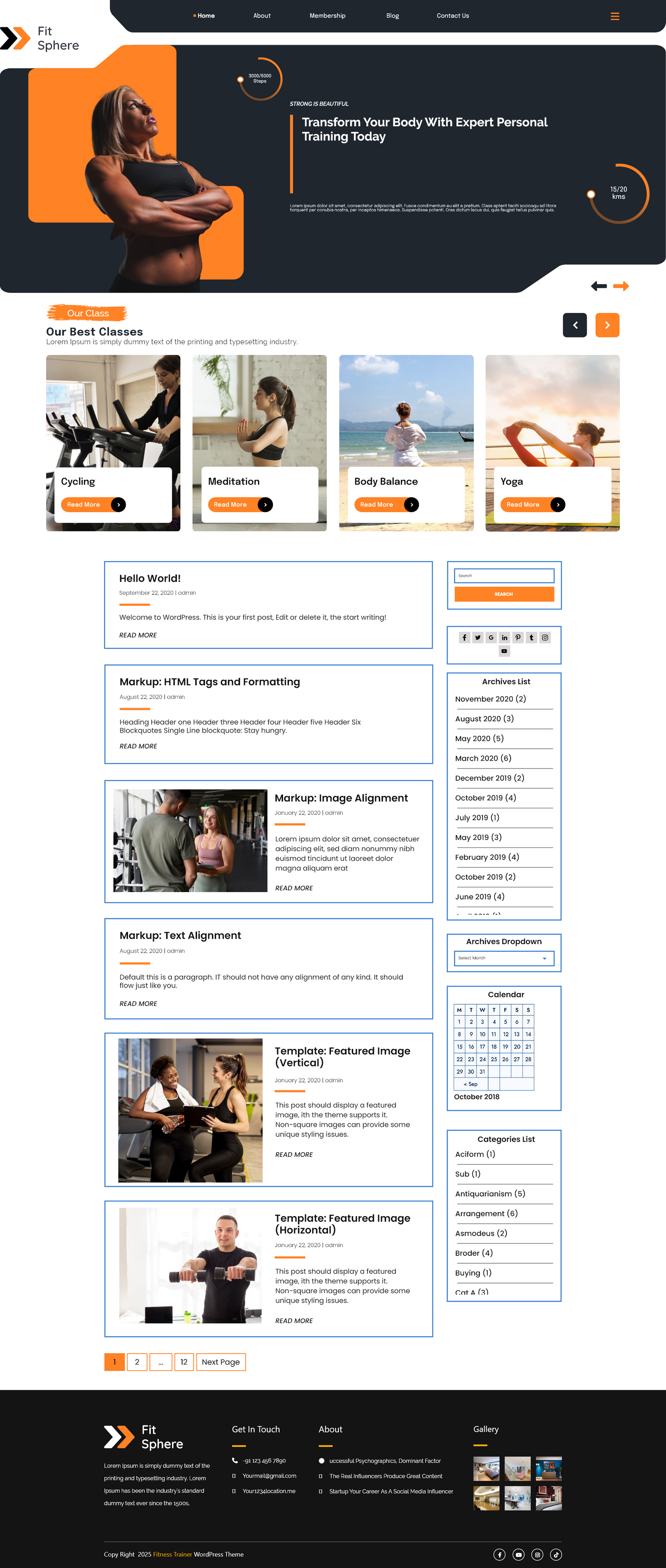 Free Fitness Trainer WordPress Theme